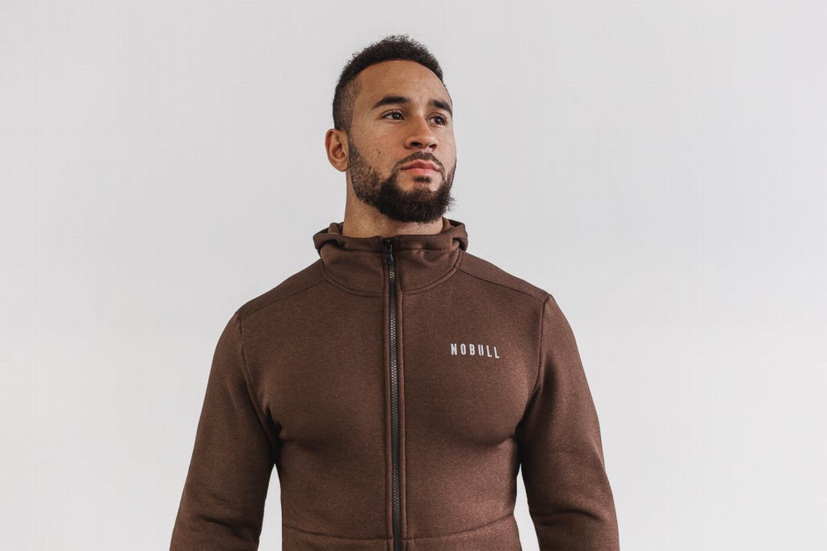 Nobull Performance Zip-up Men's Hoodie Coffee | Australia (QA0345)